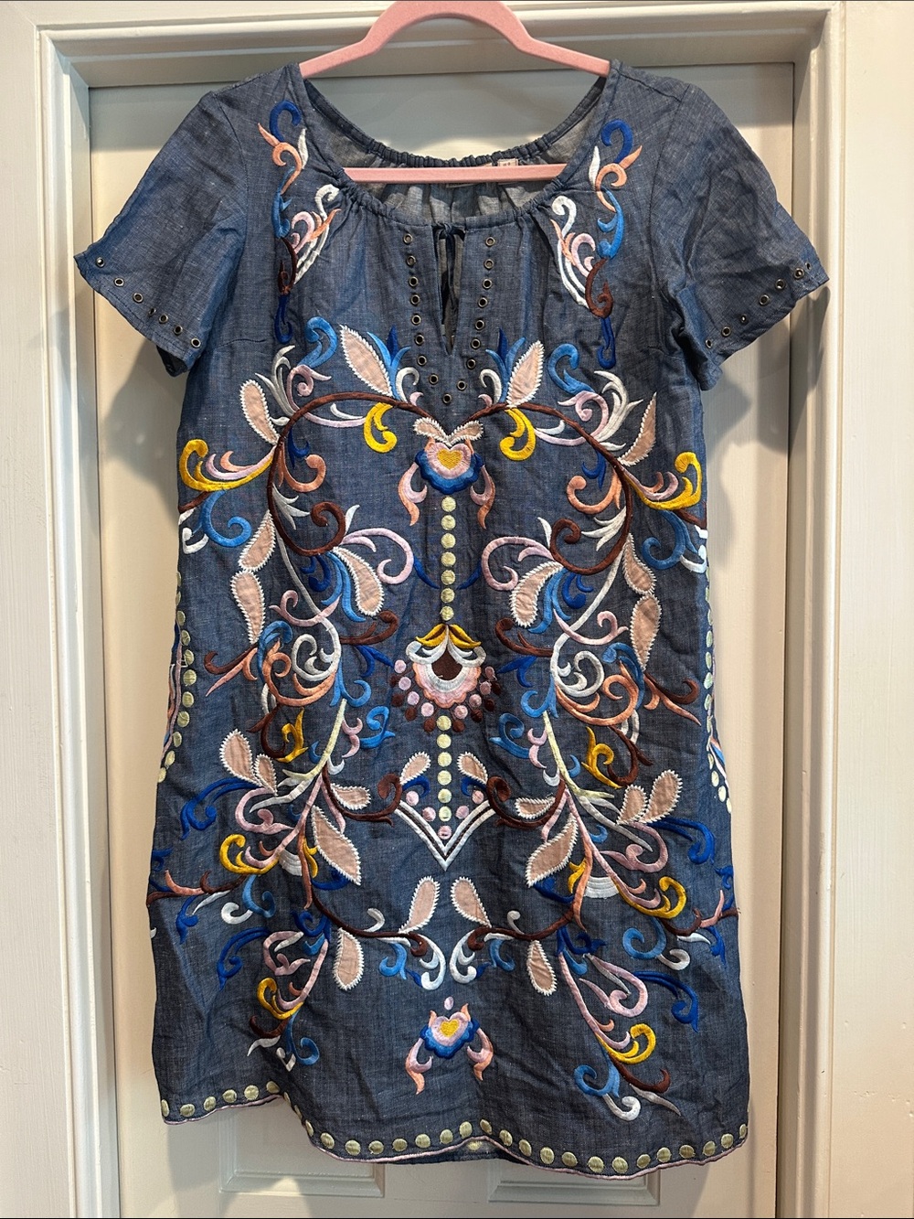 Anthropologie Embroidered Blue Short-Sleeve Women’s Dress